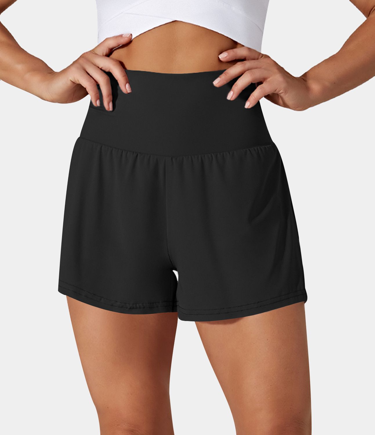 Halara Super High Waisted Back Pocket & Side Hidden Pocket 2-in-1 Yoga Shorts 2.5"**