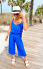 Cropped Spaghetti Strap Jumpsuit - Blue