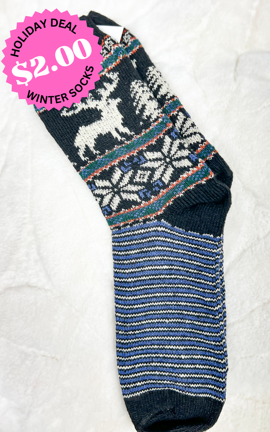 PINK FRIDAY DEAL: Navy Fair Isle Moose Socks