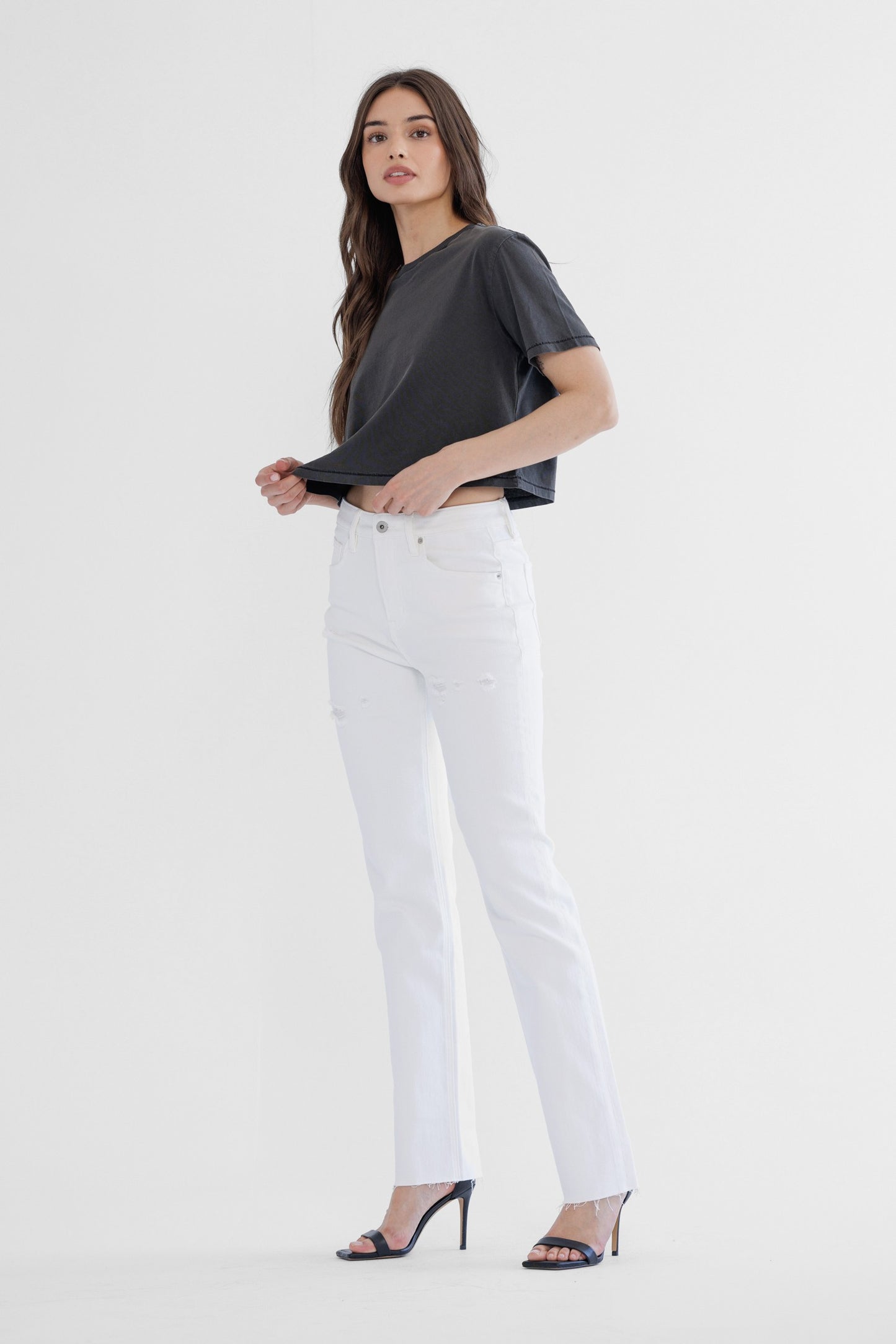 Egg Shell High Rise Slim Straight Leg Denim Jeans | MICA **PREORDER