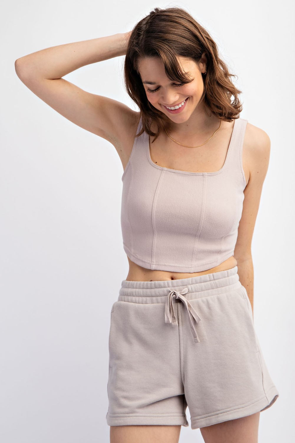 Cotton Stretch Twill Square Neck Crop Top - Final Sale