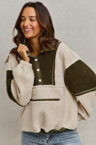 Loose Fit Color Block Sherpa Fur Pullover Top | SO ME *LA LIVE PREORDER  2.2.2.1