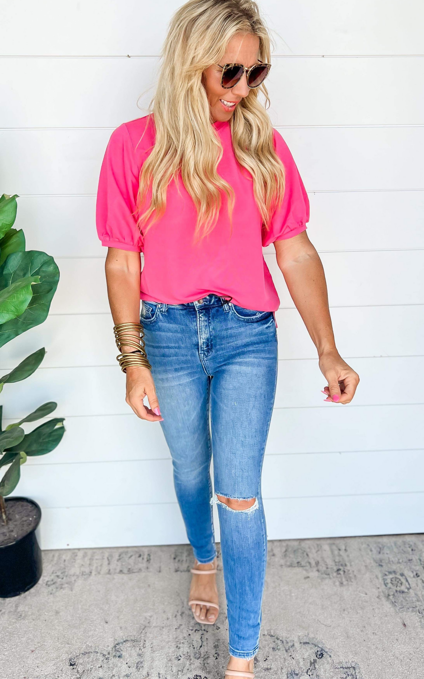 Hot Pink Bubble Sleeve Top | FINAL SALE