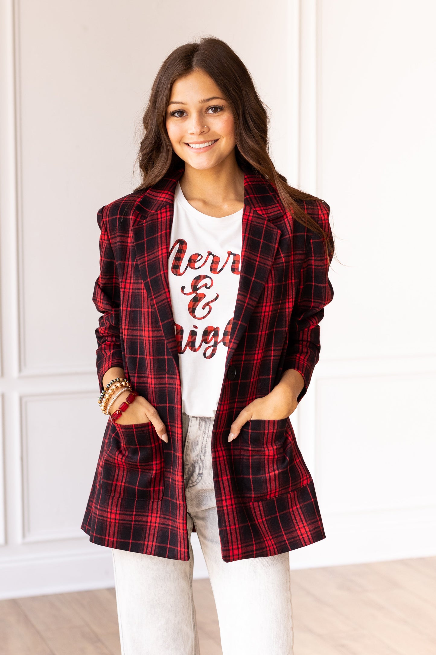Plaid Perfection Blazer Black/Red