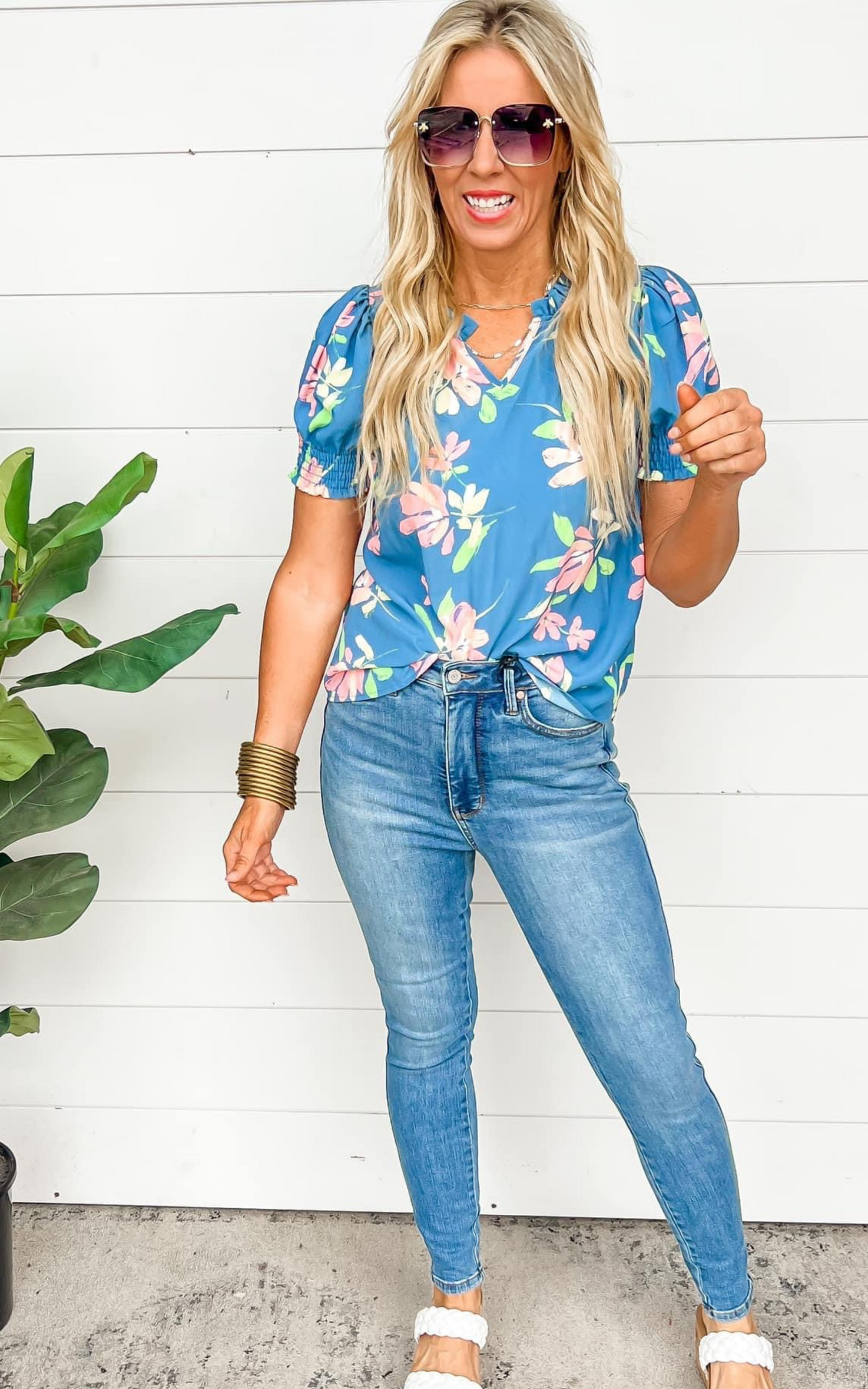 Simply Bloom Floral Top - Denim