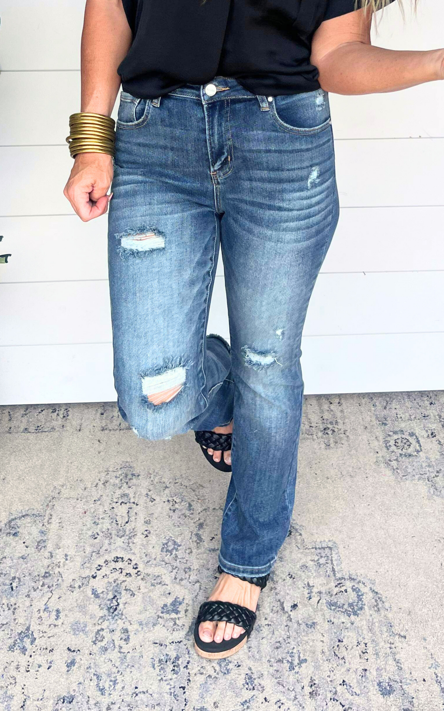 Vintaged Washed Straight Denim Jeans - Risen