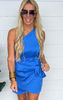 One Shoulder Wrap Mini Dress - Clean Blue