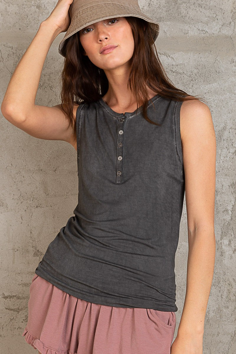 Sleeveless Henley Casual Knit Top by POL - Final Sale*