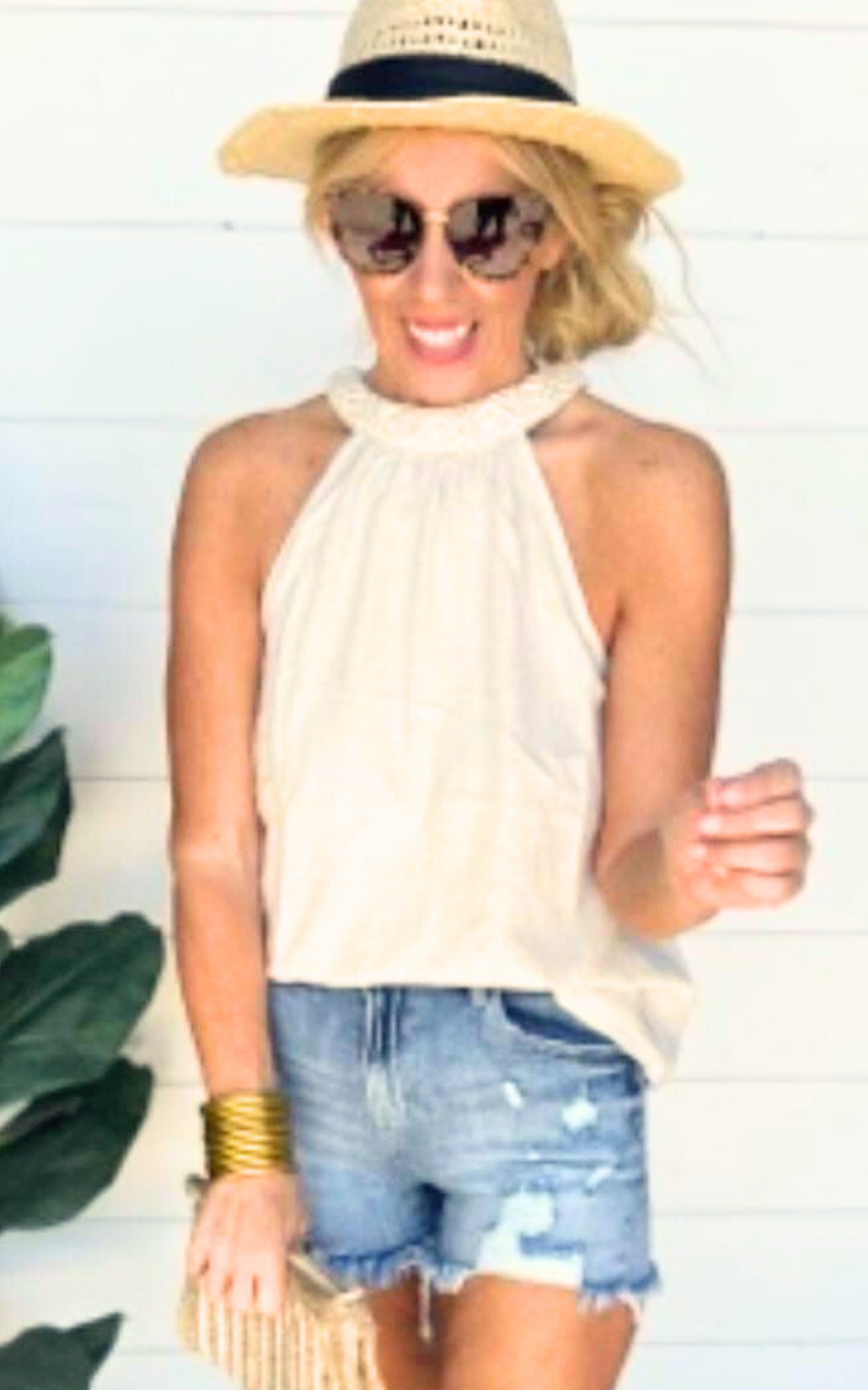 Oatmeal Halter Tank Top| Umgee