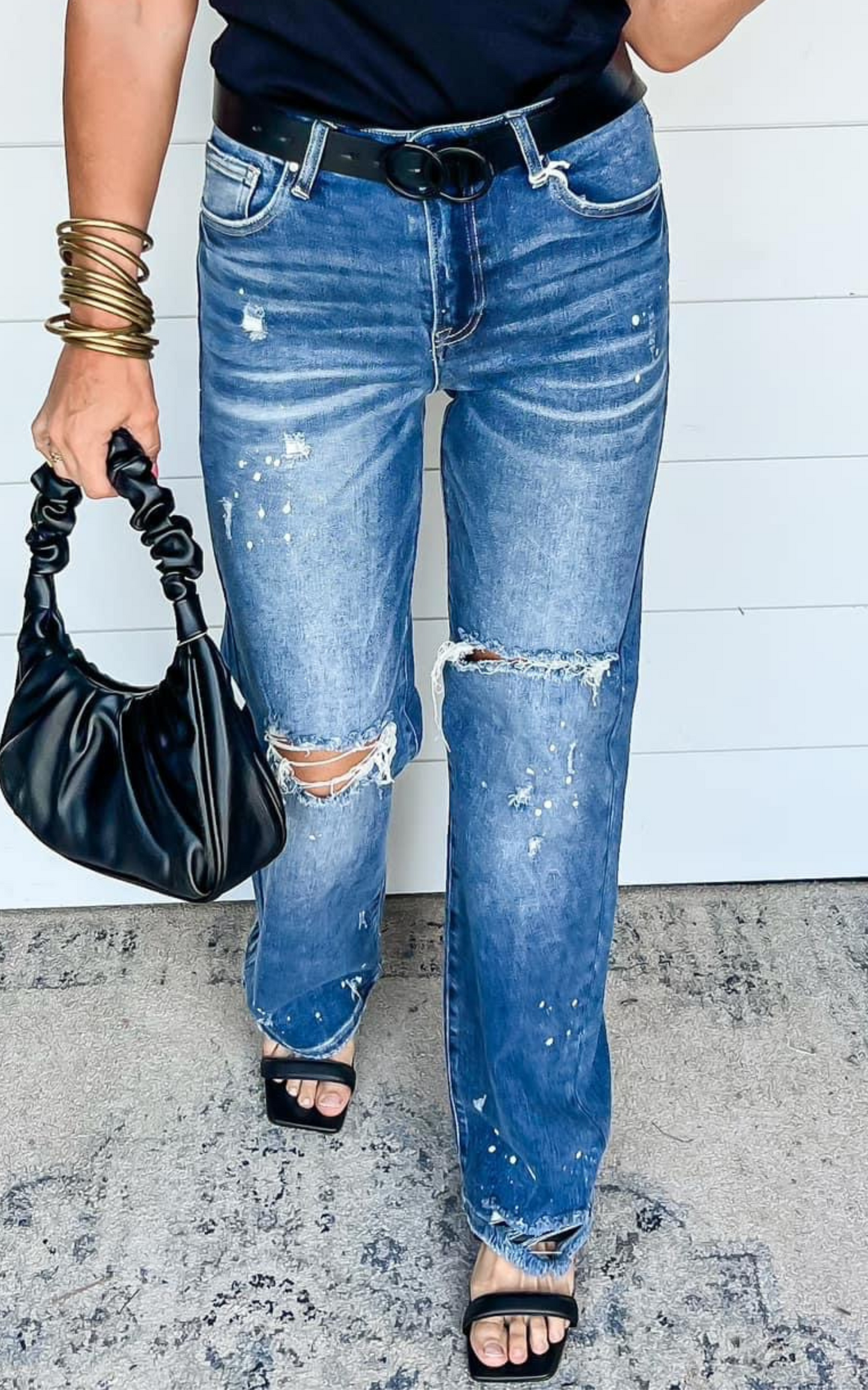 Paint Splashed Wide Leg Denim Jean | Risen