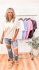 Two Tone Waffle V-Neck Dolman Sleeve Top - DEAL