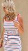 Fitted knit midi dress in Americana stripes with a flattering self-tie waistband