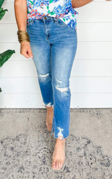MICA | High Rise Ankle Straight w/ Side Slit Denim Jeans