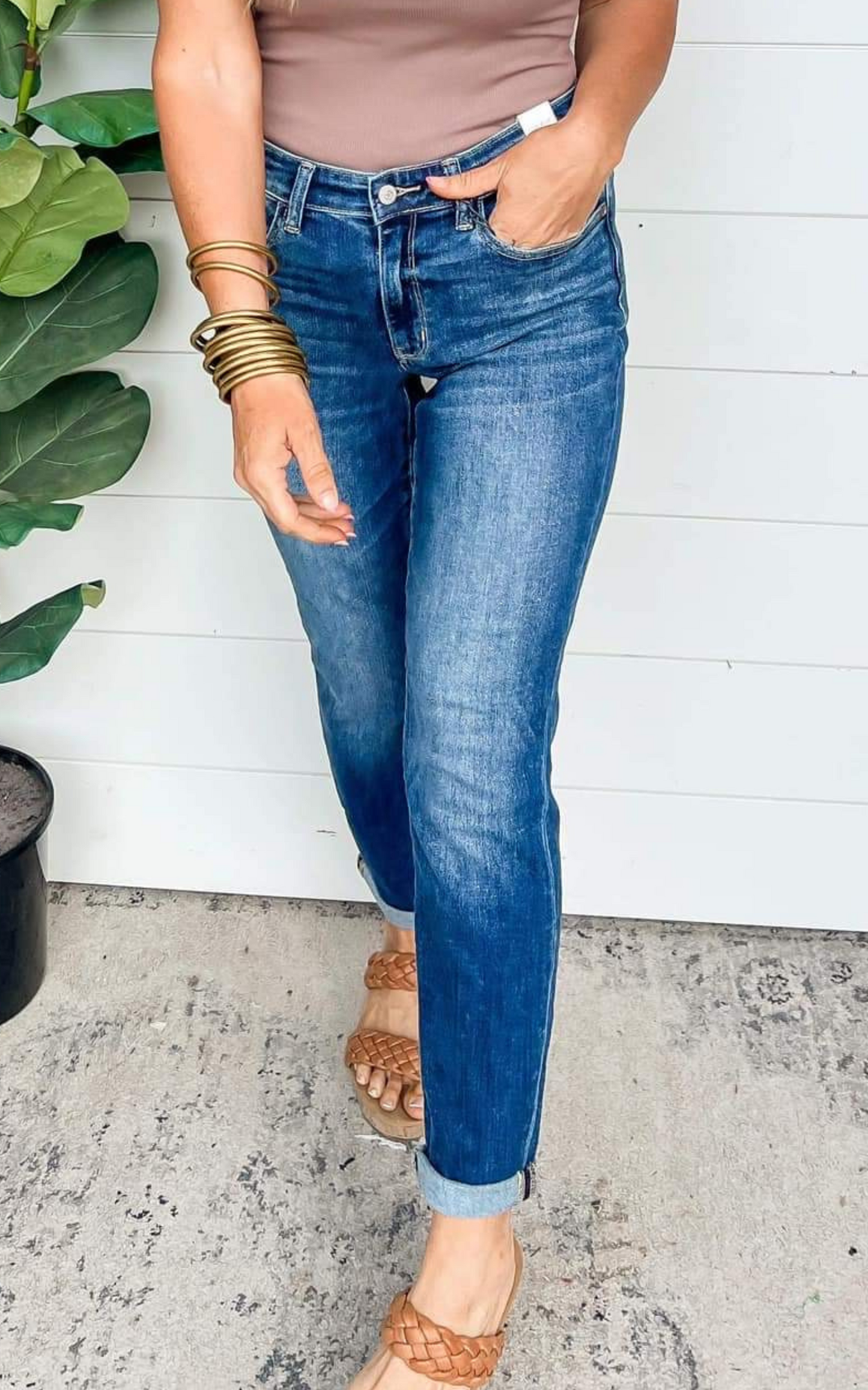 Judy Blue MidRise Cuffed Boyfriend Denim Jeans - Final Sale