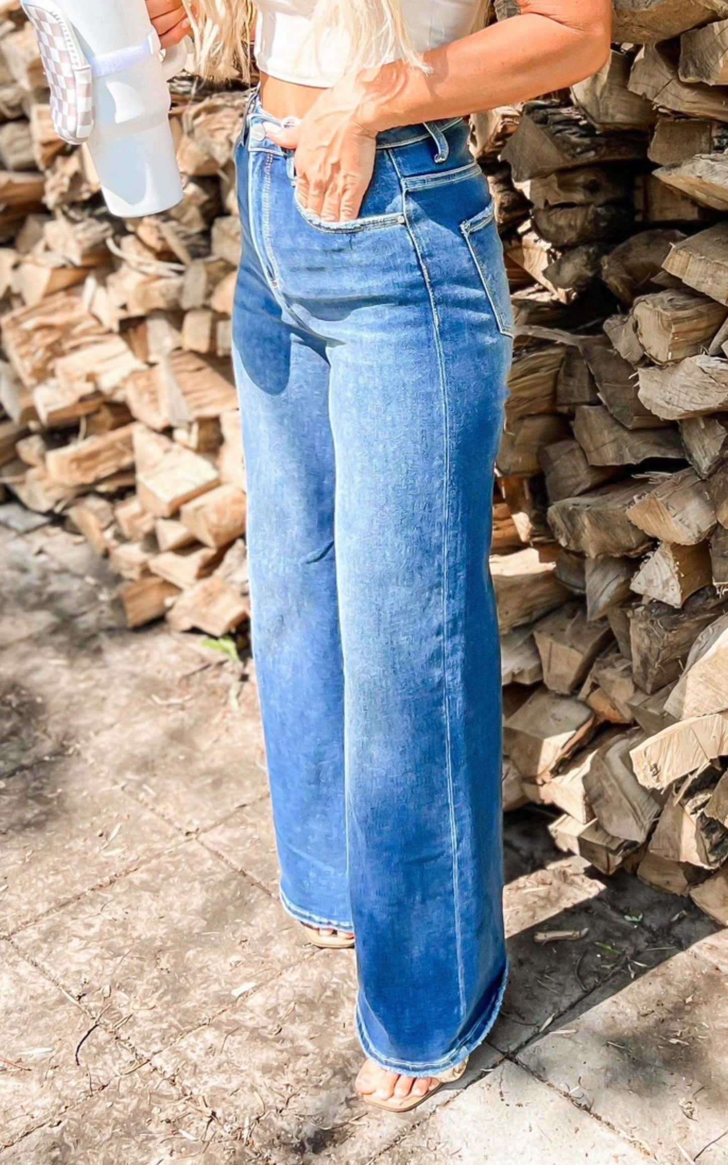 High Rise Wide Leg Denim Jeans - Risen - Final Sale