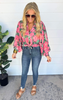 Floral Puff Sleeve Blouse - Hot Pink