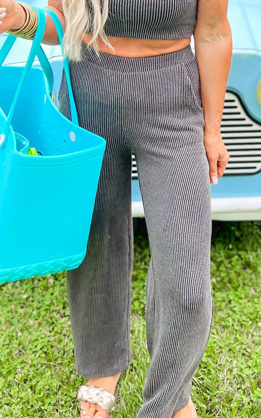 Charcoal Wide Leg Knit Pants