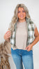 Olive Stone Full-zip Reversible Plaid Puffer Vest