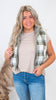 Olive Stone Full-zip Reversible Plaid Puffer Vest