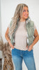 Olive Stone Full-zip Reversible Plaid Puffer Vest