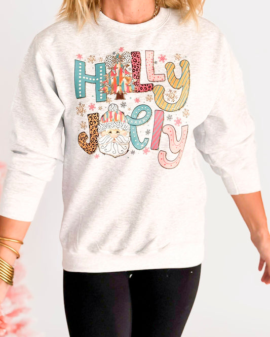 Holly Jolly Santa Crew Neck Graphic Sweatshirt
