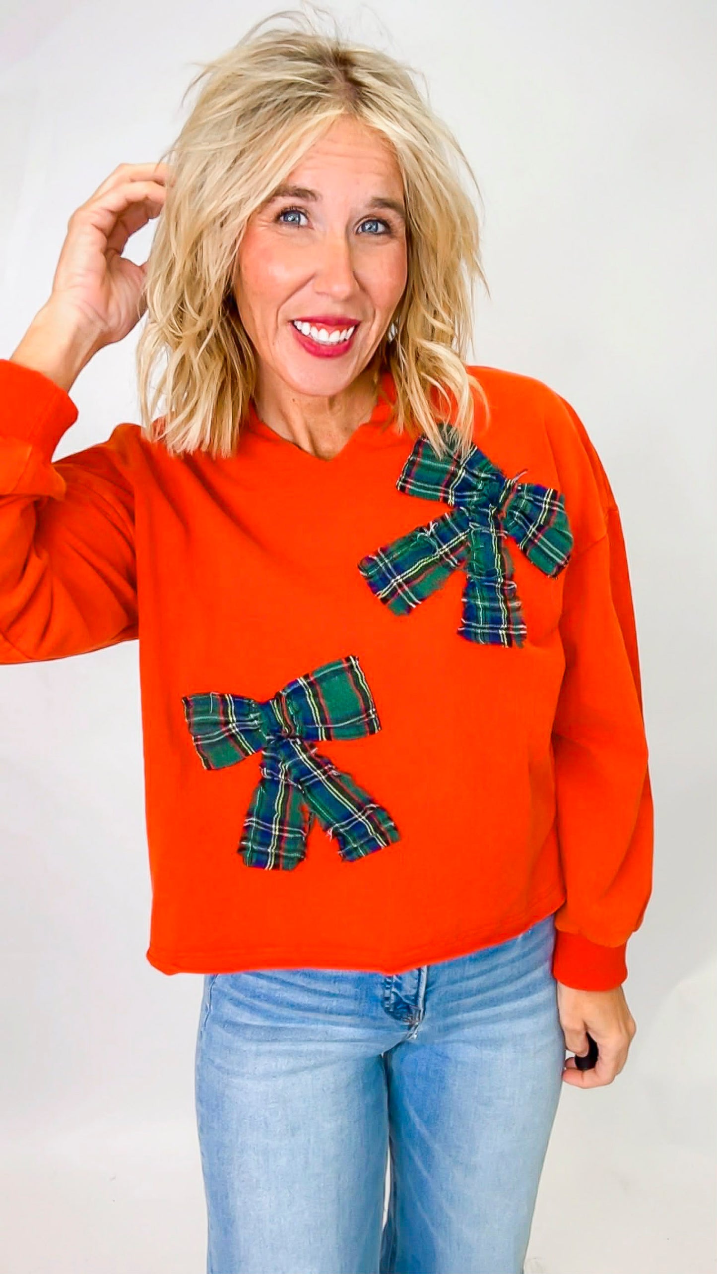 Christmas Plaid Bow Mineral Wash Sweatshirt