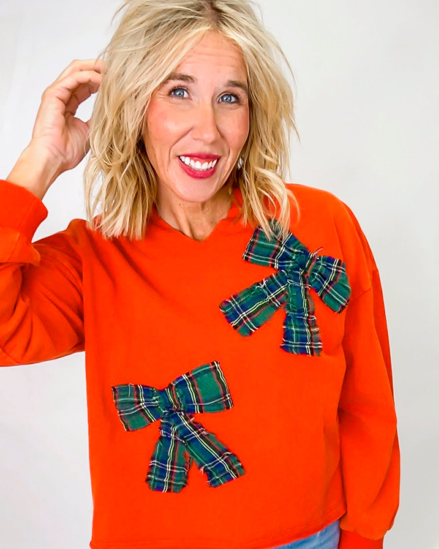 Christmas Plaid Bow Mineral Wash Sweatshirt