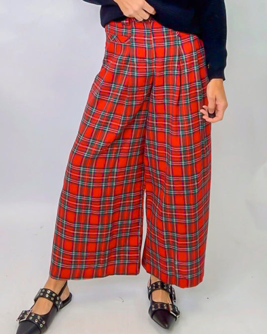 Christmas Tartan Wide Leg Culotte Pants
