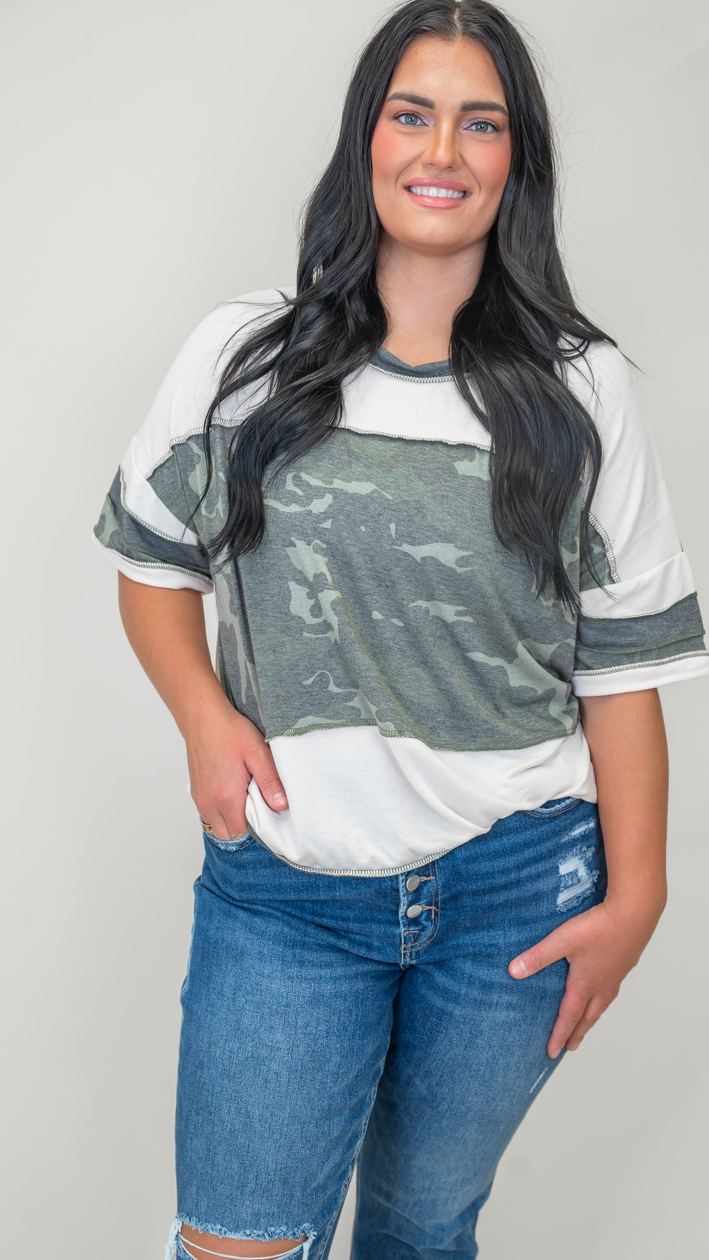 French Terry Camouflage Print Loose Fit Top