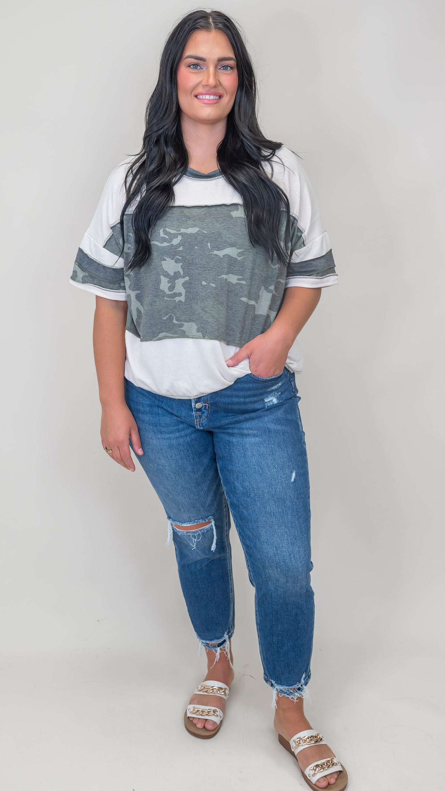 French Terry Camouflage Print Loose Fit Top
