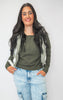 Olive Stone Full-zip Reversible Plaid Puffer Vest