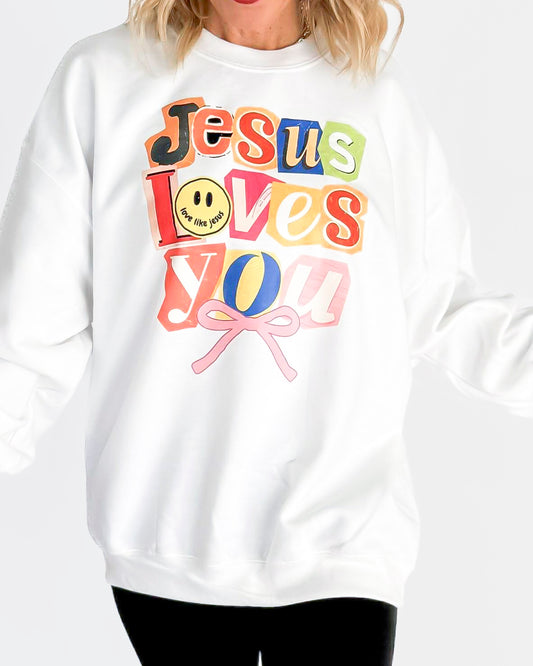Jesus Loves You Crewneck Graphic Sweatshirt -Excluded
