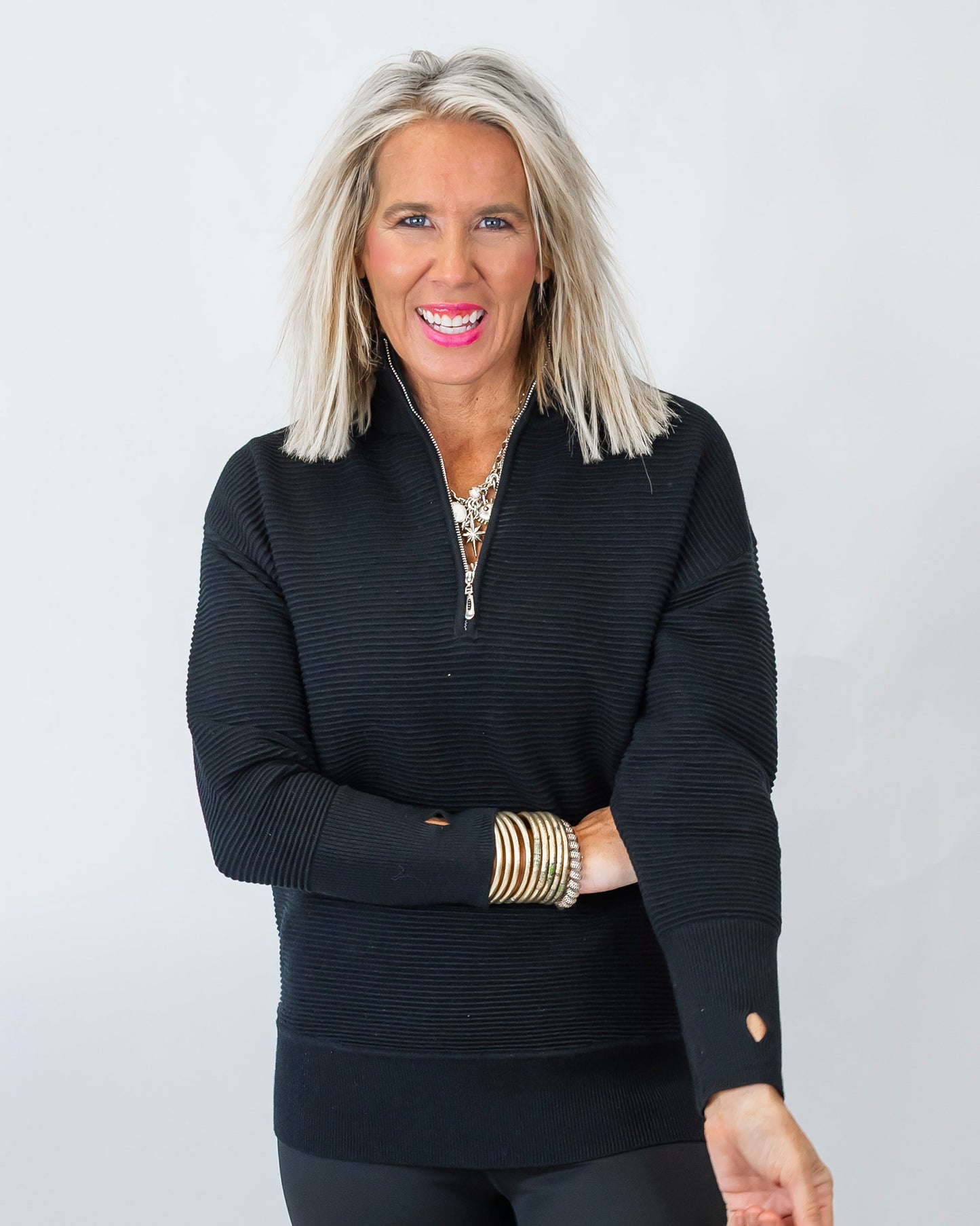 On Repeat Black Half-Zip Pullover | SALTY WAVE