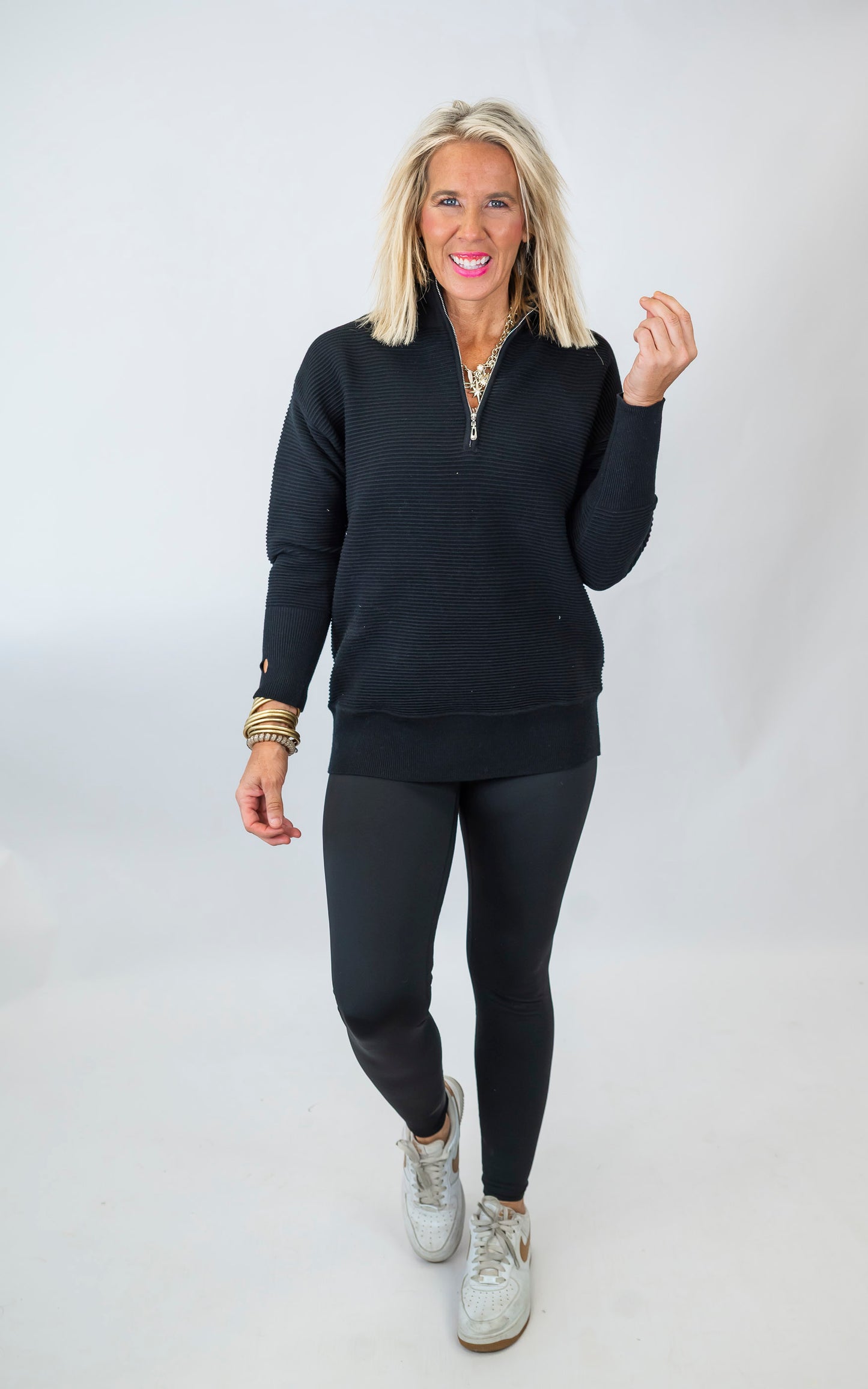 On Repeat Black Half-Zip Pullover | SALTY WAVE