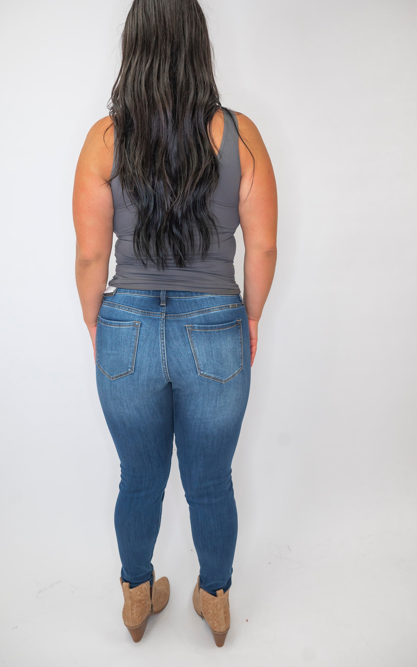 Medium Wash Mid Rise Super Skinny Denim Jeans | Kan Can
