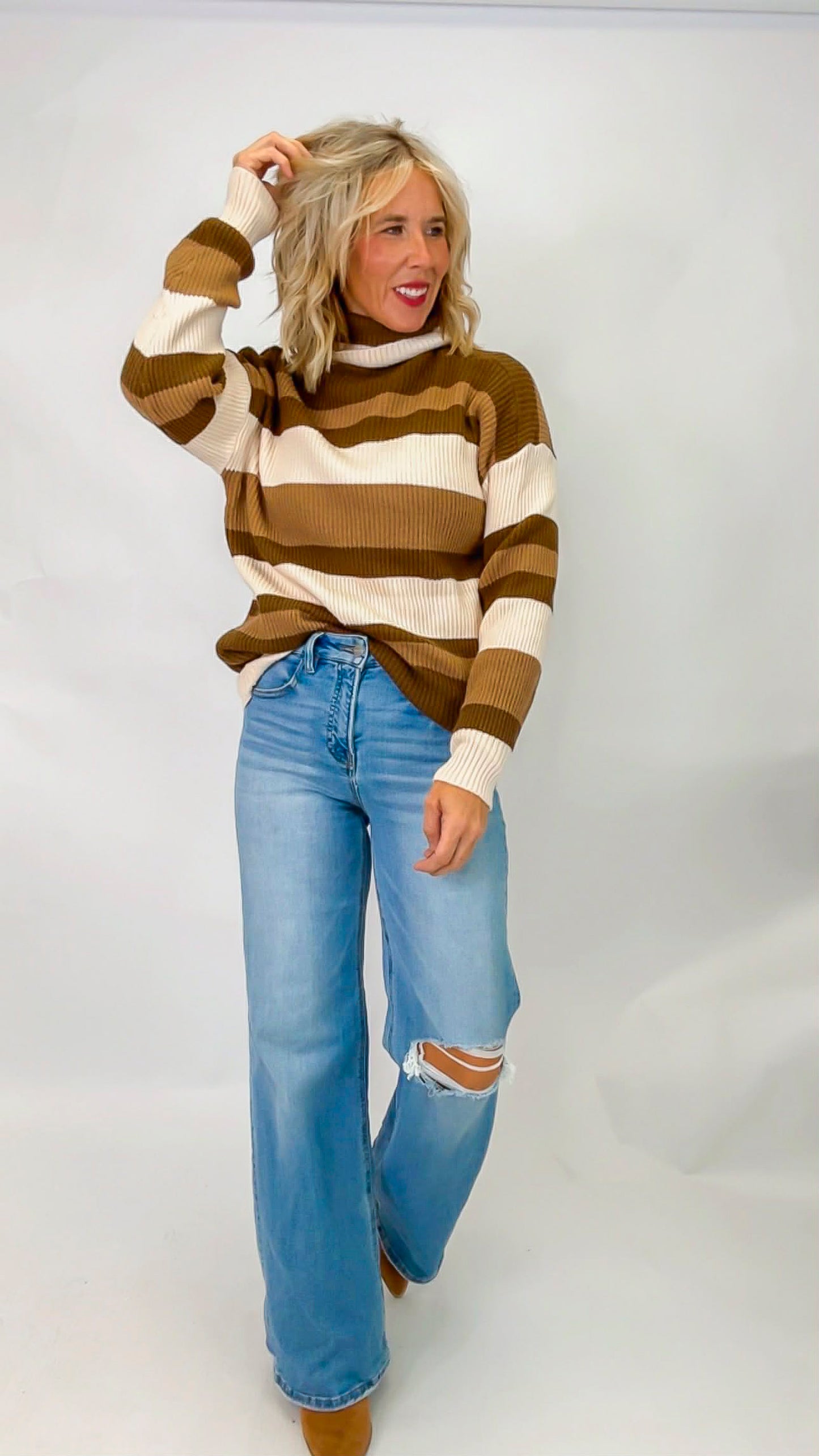 Turtle Neck Striped Sweater Top