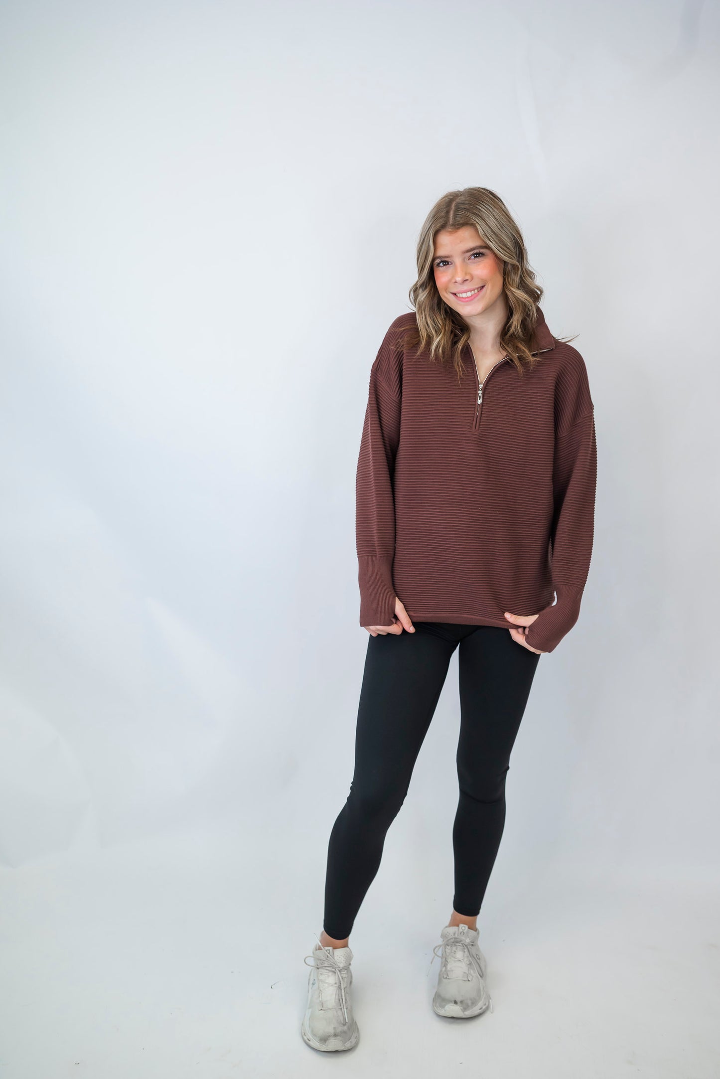 On Repeat Brown Half-Zip Pullover | SALTY WAVE