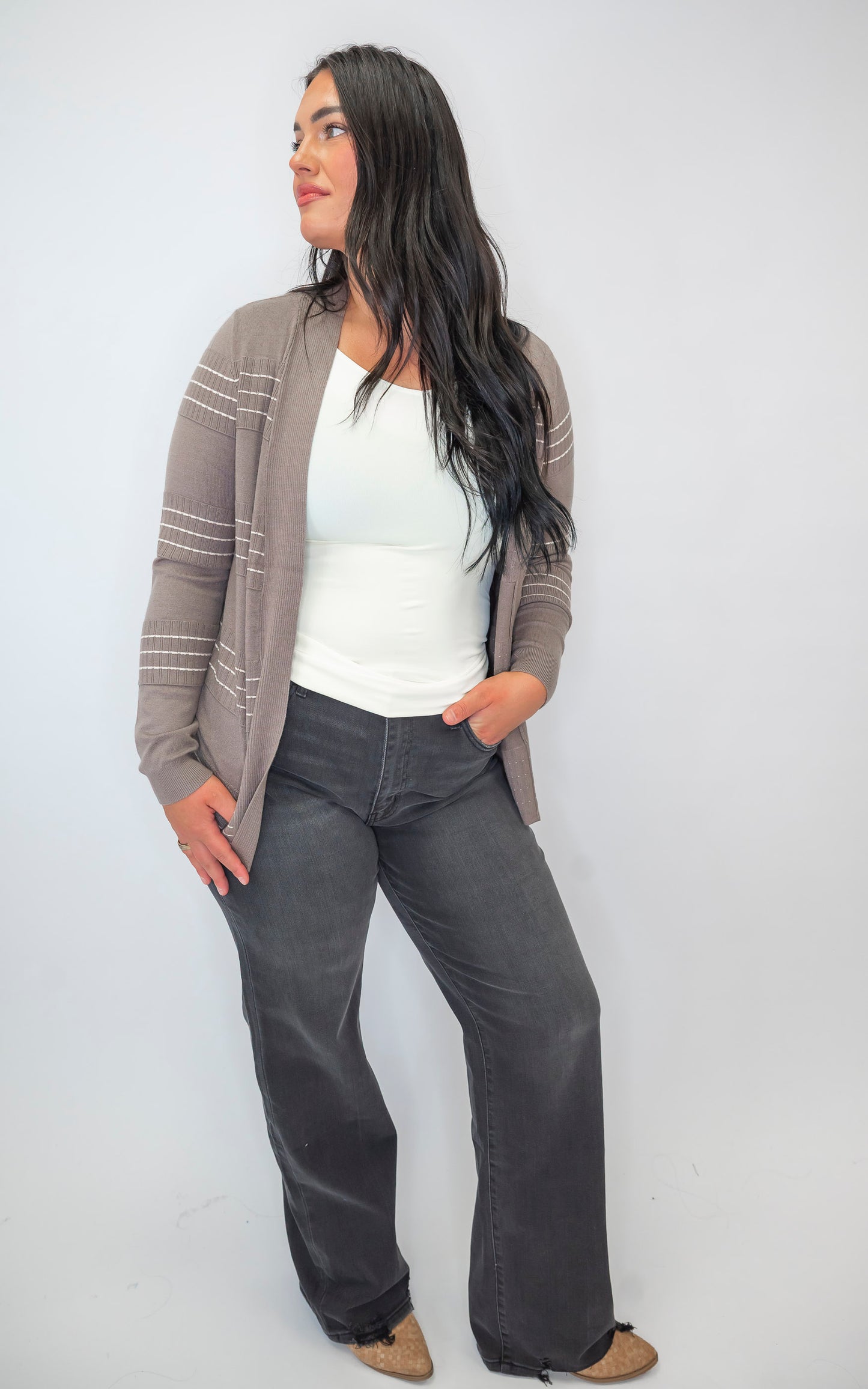 Striped Open Front Cardigan
