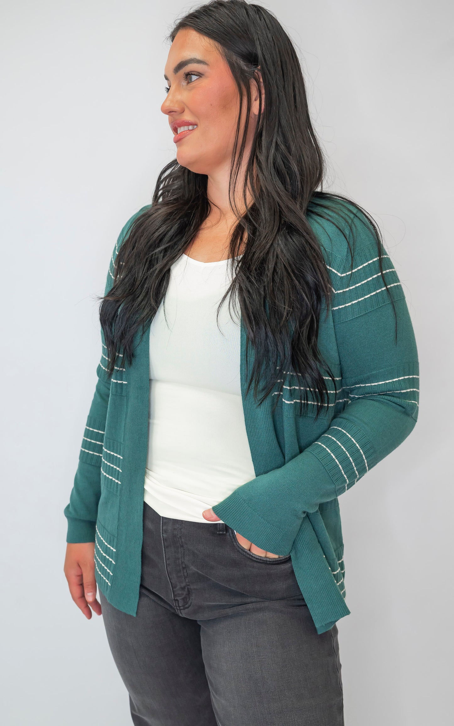 Striped Open Front Cardigan