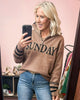 Half Zip Up Sunday Lettering Sweater | HEM & THREAD *LA LIVE PREORDER 36% OFF