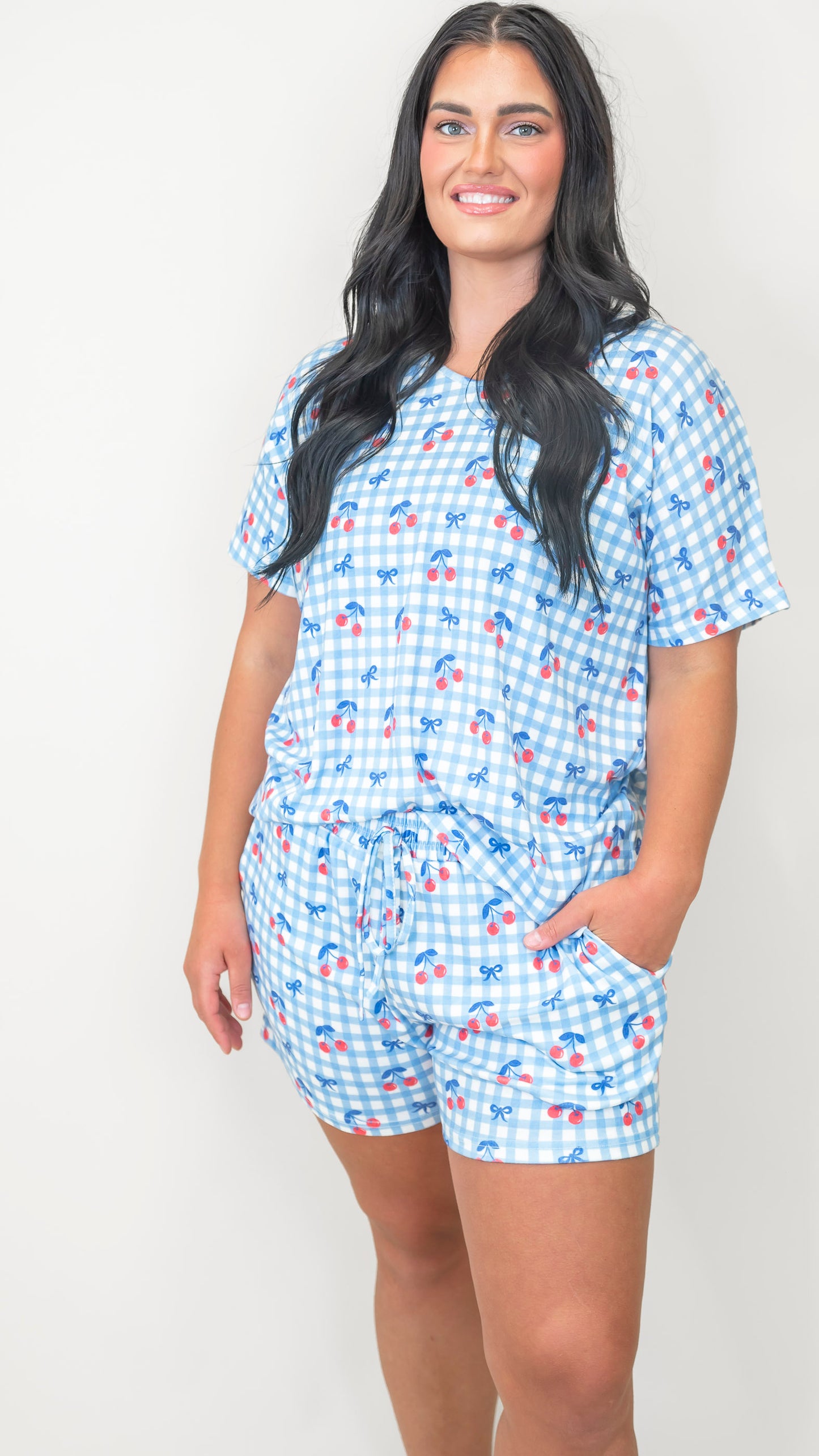 Cherry Plaid 3 Piece Pajama Set | Salty Wave