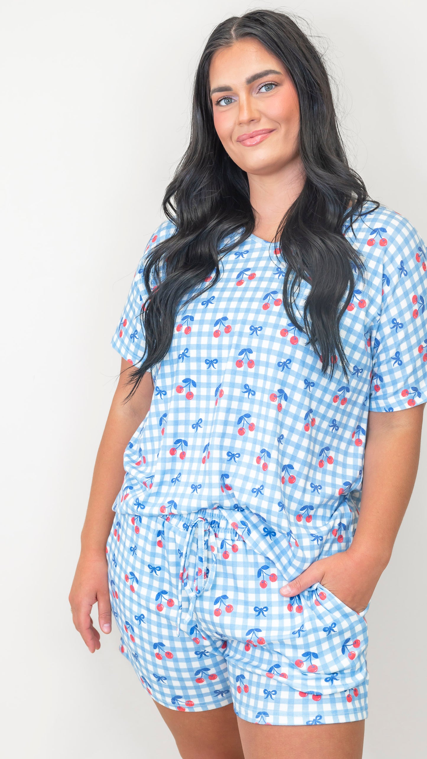 Cherry Plaid 3 Piece Pajama Set | Salty Wave