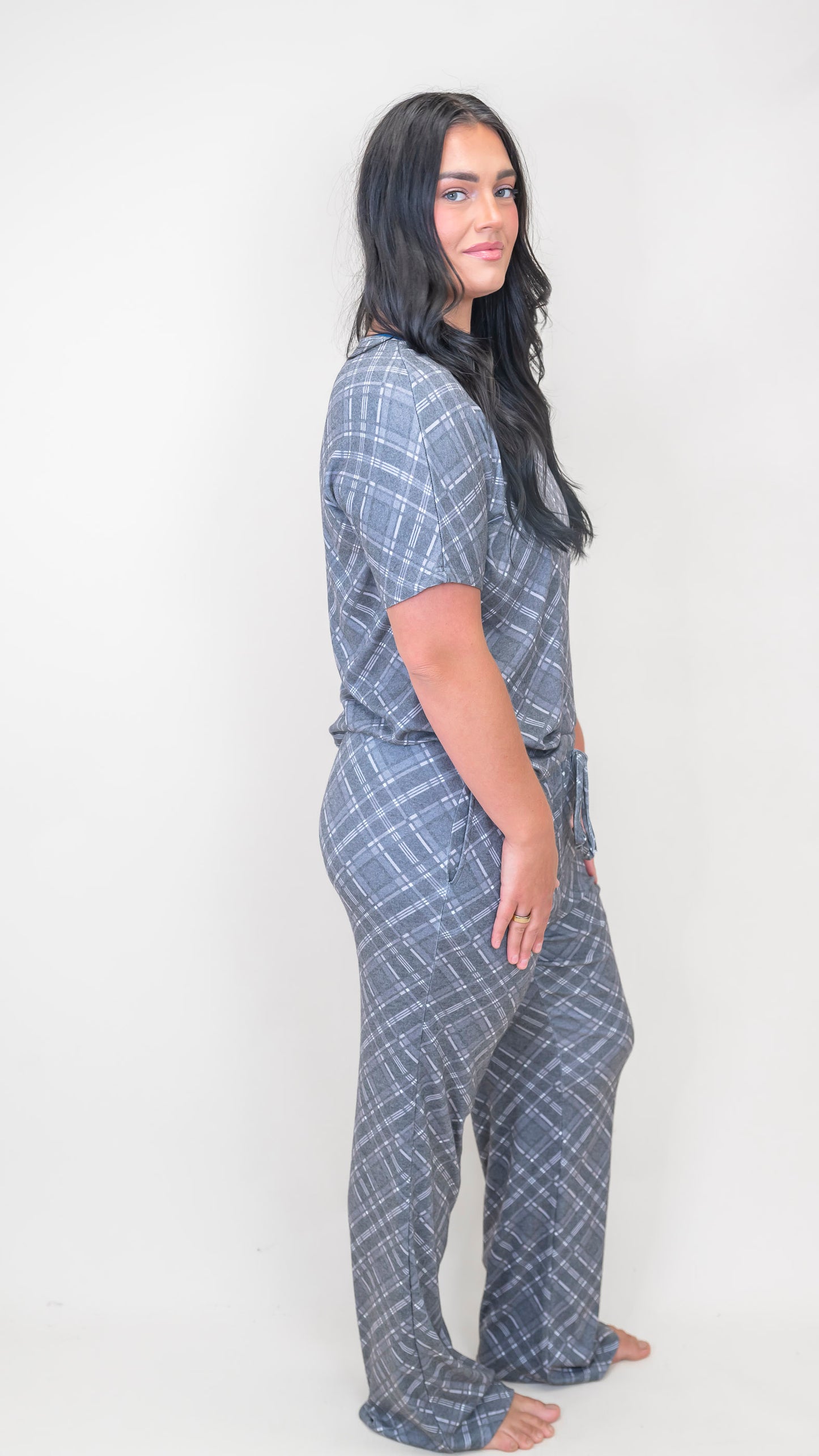 Black Plaid Pajama Pant Set by Salty Wave (TOP & BOTTOM)