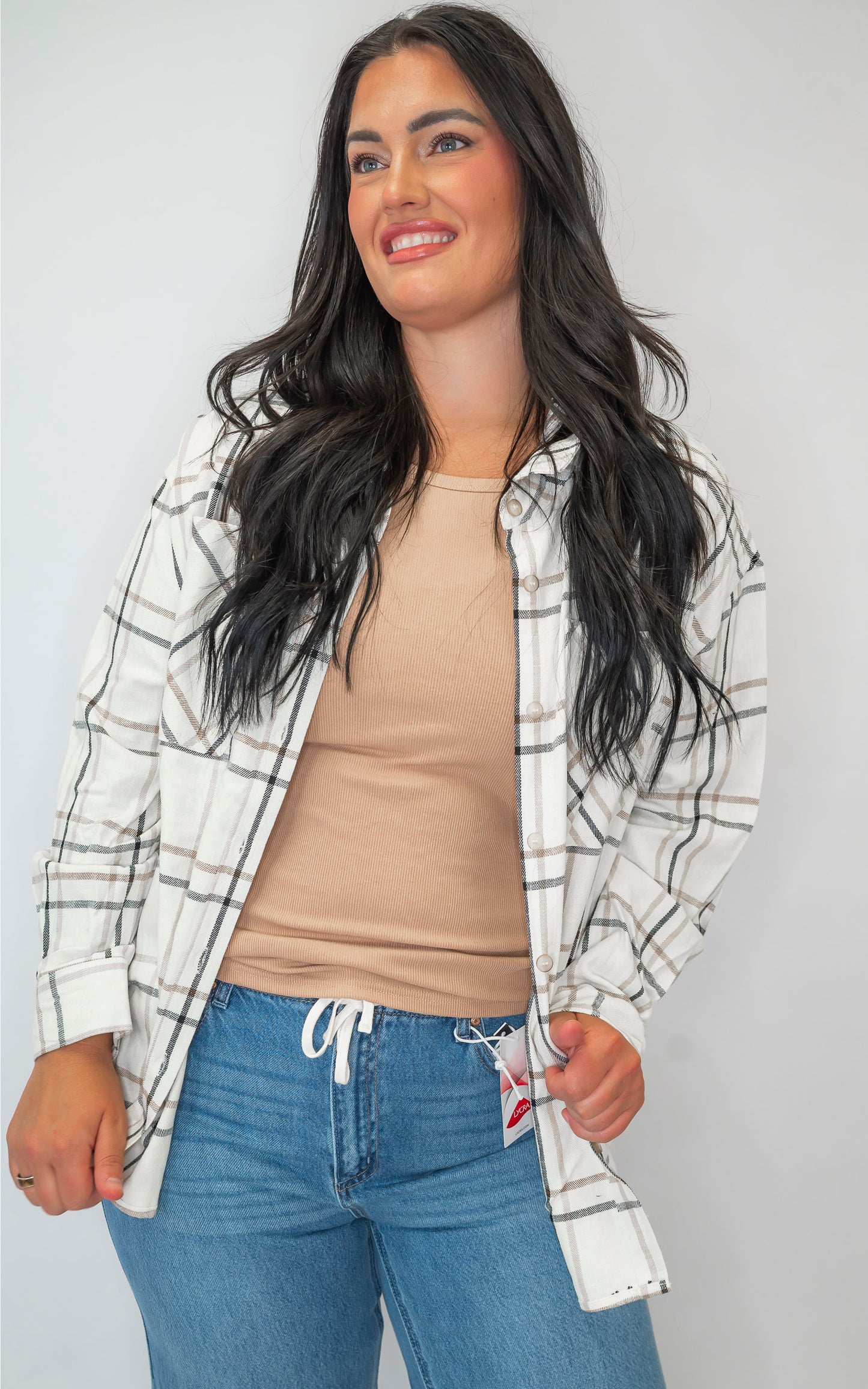 Open Window Oversized Plaid Linen Blend Shirt