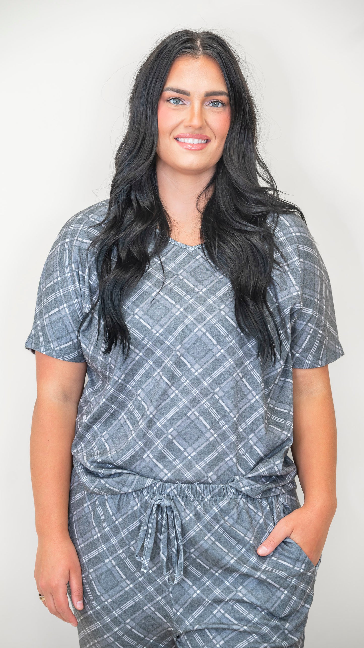 Black Plaid Pajama Pant Set by Salty Wave (TOP & BOTTOM)
