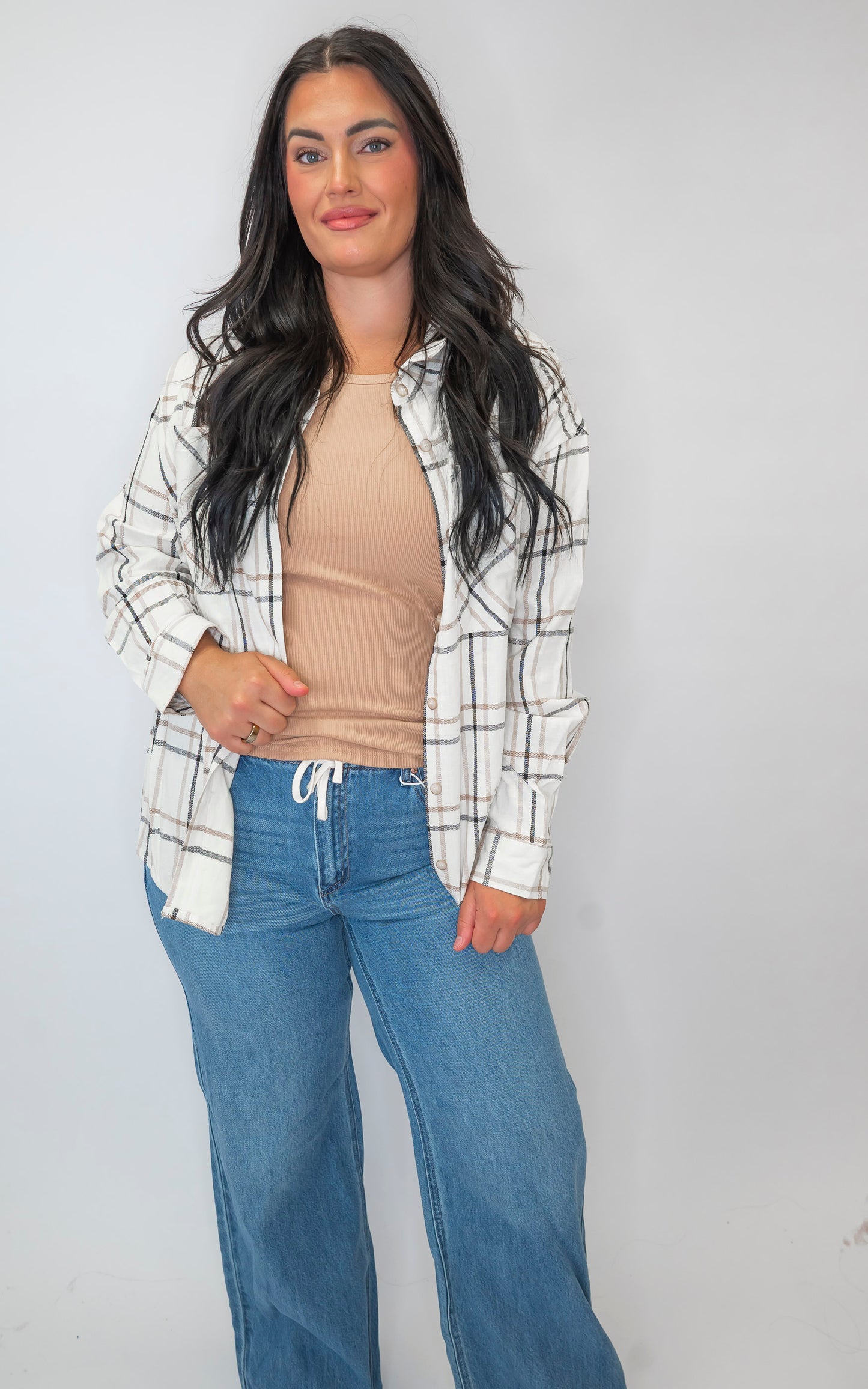 Open Window Oversized Plaid Linen Blend Shirt