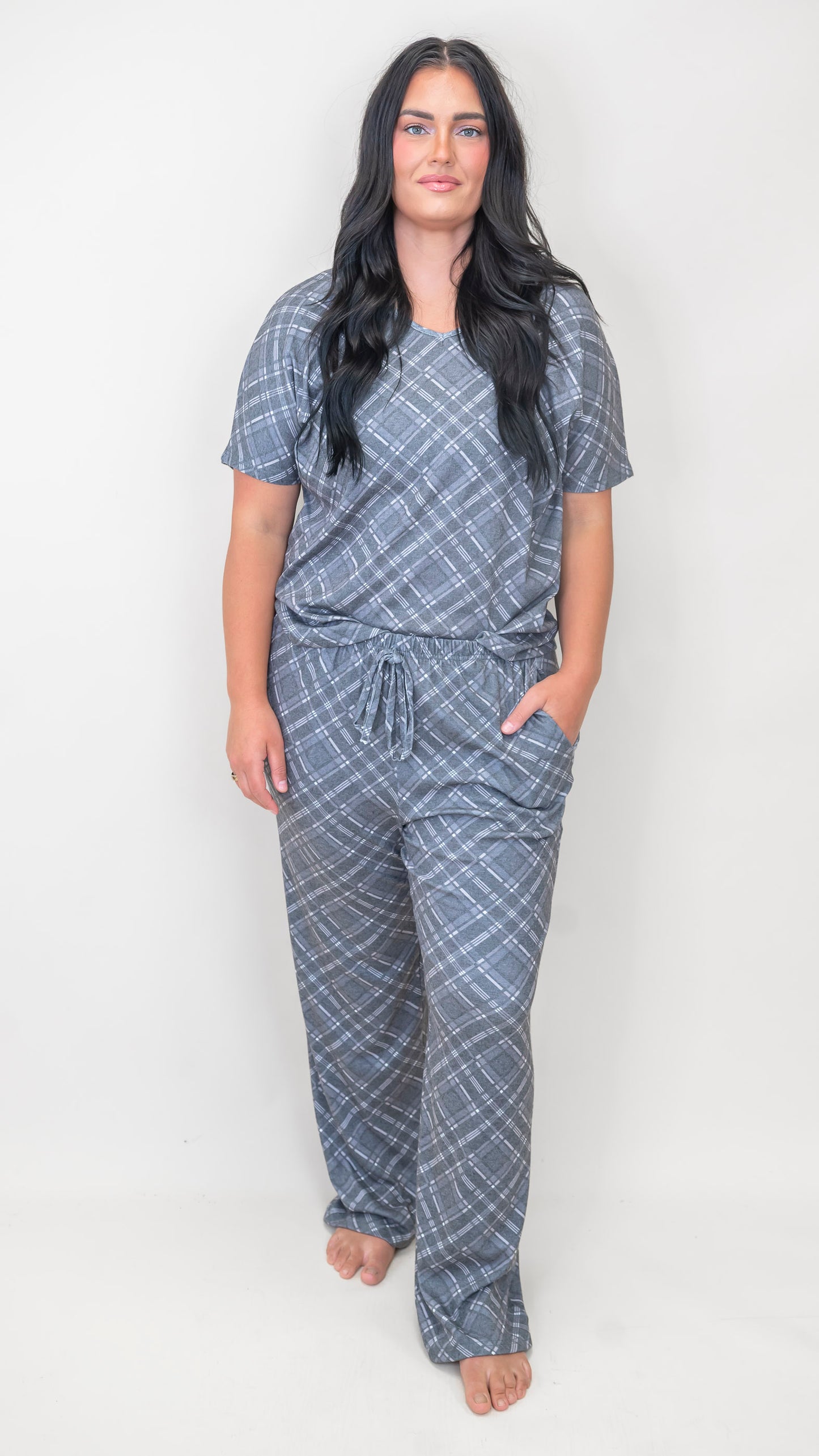 Black Plaid Pajama Pant Set by Salty Wave (TOP & BOTTOM)