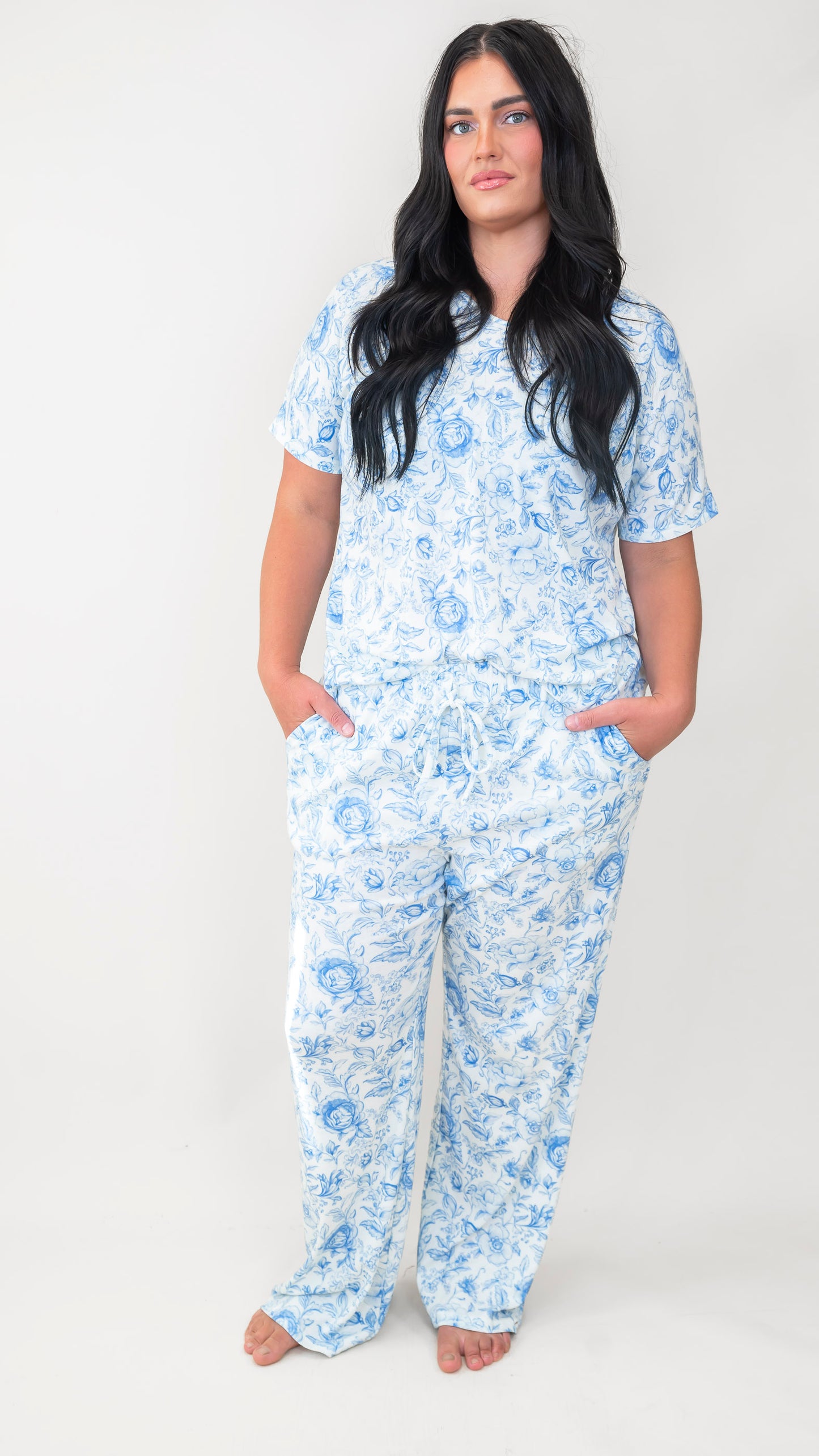 Blue Floral Pajama Set by Salty Wave (TOP & BOTTOM) | Salty Wave