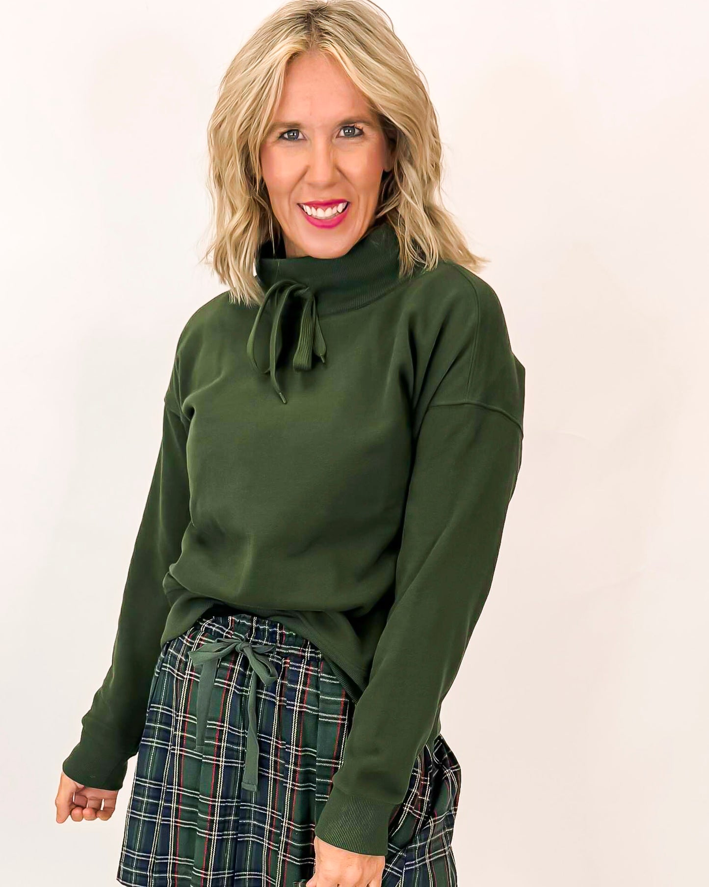 Mock Drawstring Neck French Terry Sweatshirt