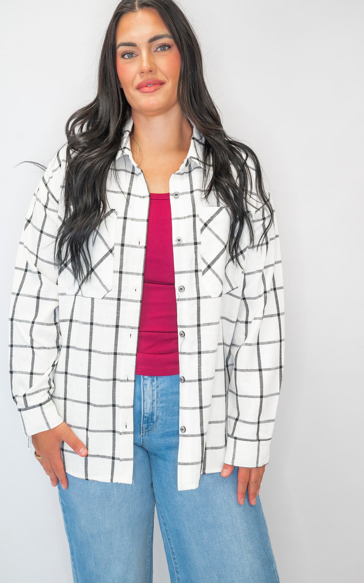 Oversized Plaid Linen Blend Shirt